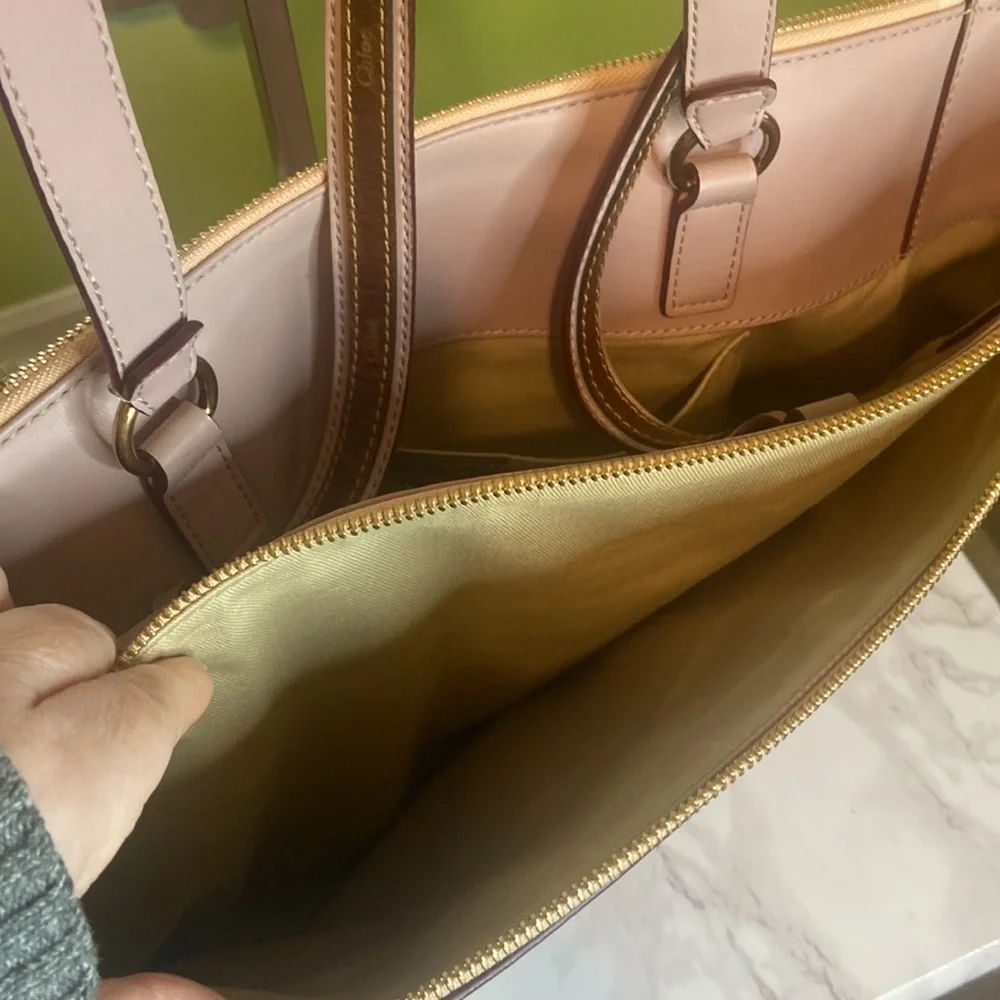 🇫🇷✨CHLOE✨Double Zip Laptop/Tote Rosewater Pink Leather with COA and Chloe dusty🌸 - Picture 6 of 15